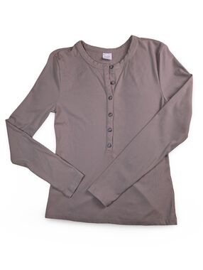 Athleta Women's Long Sleeve Modal Henley Top - Taupe Size M Medium